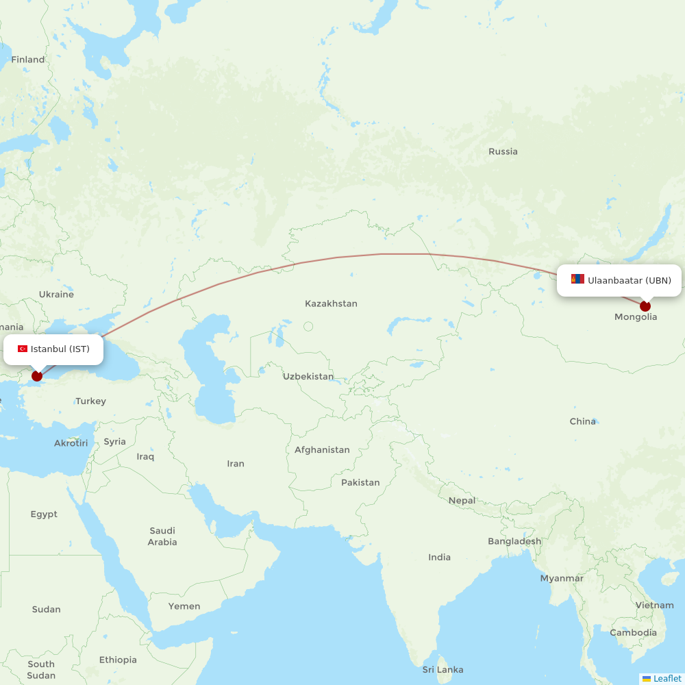 Miat - Mongolian Airlines at IST route map