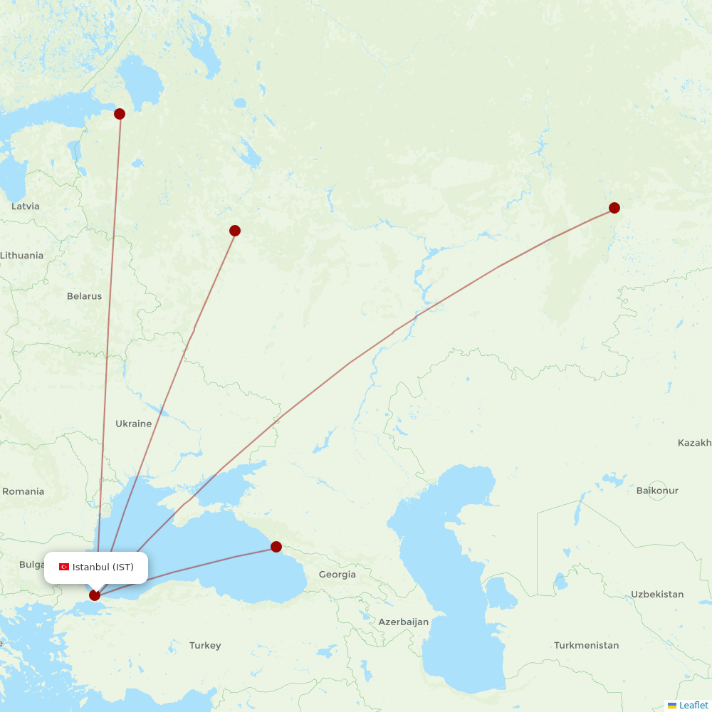 Aeroflot at IST route map