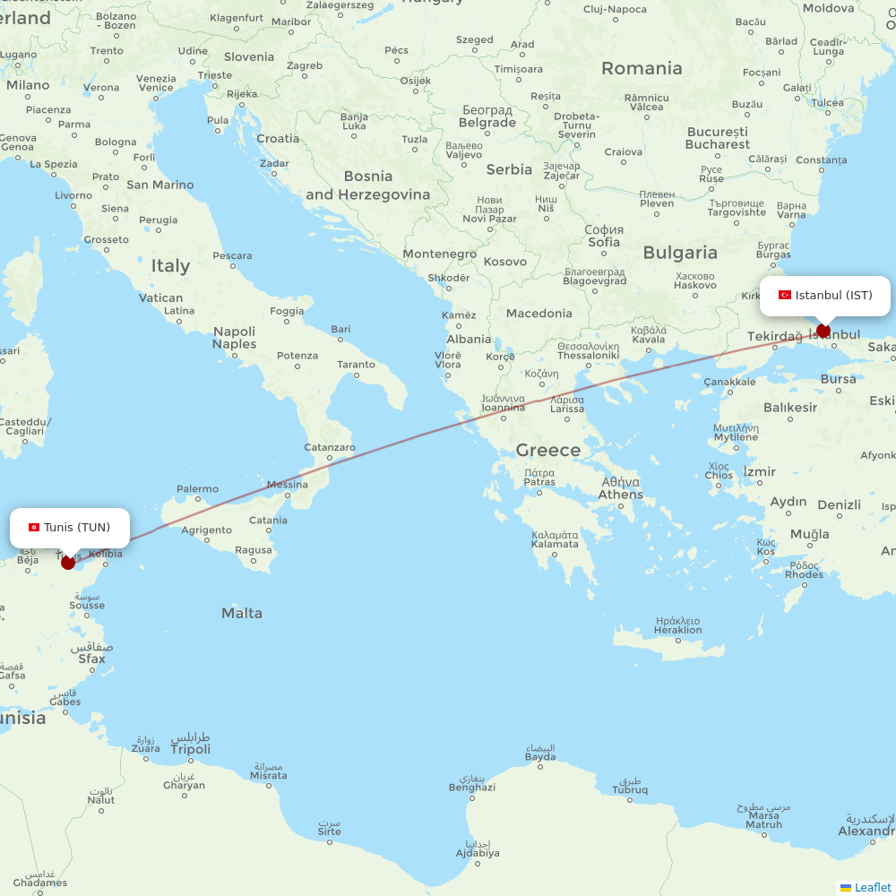Tunisair at IST route map