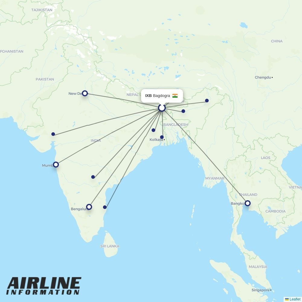Drukair routes from IXB