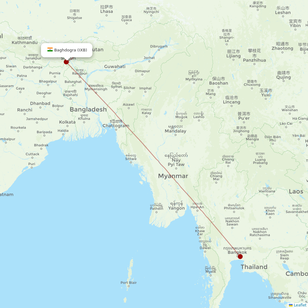 Drukair at IXB route map