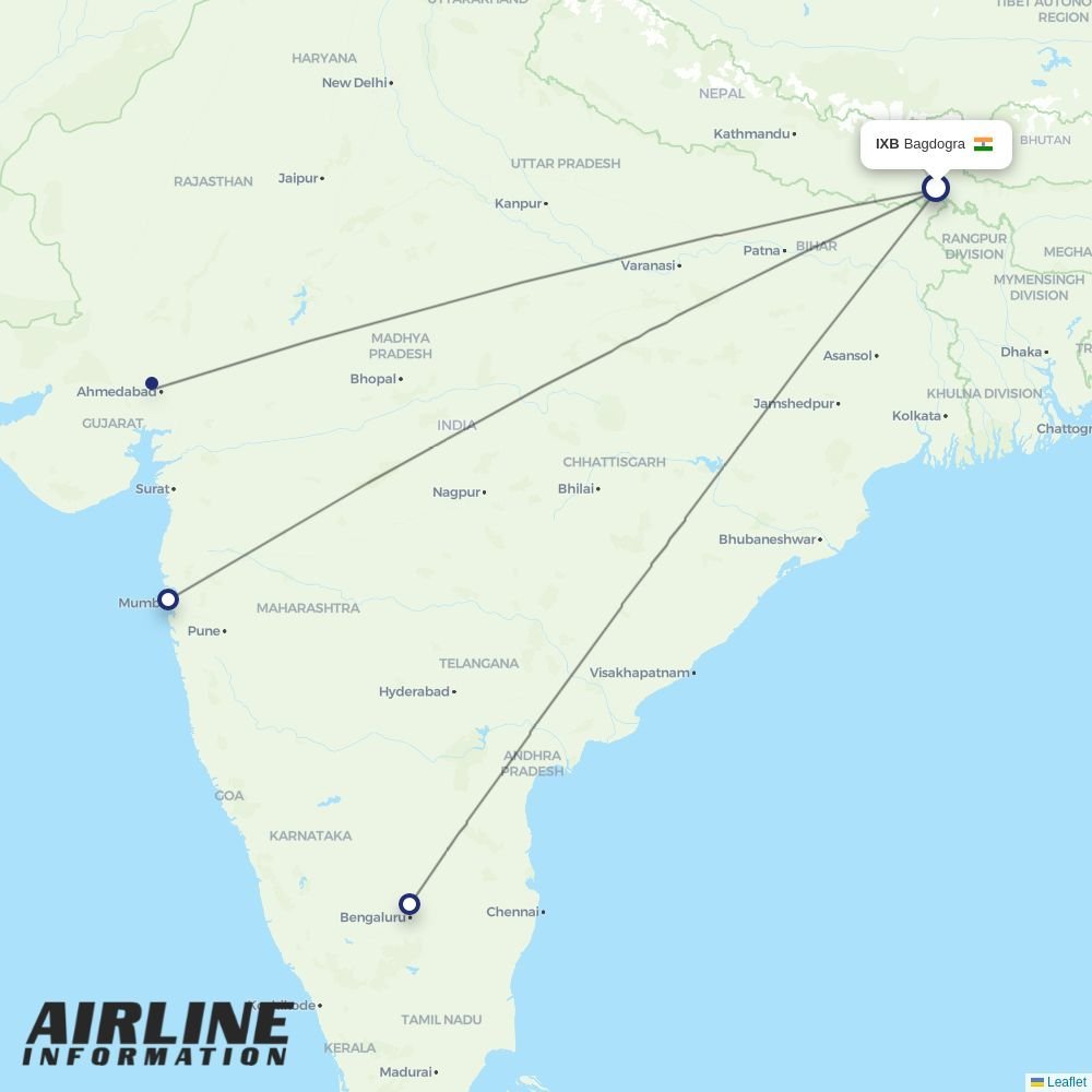 Akasa Air routes from IXB