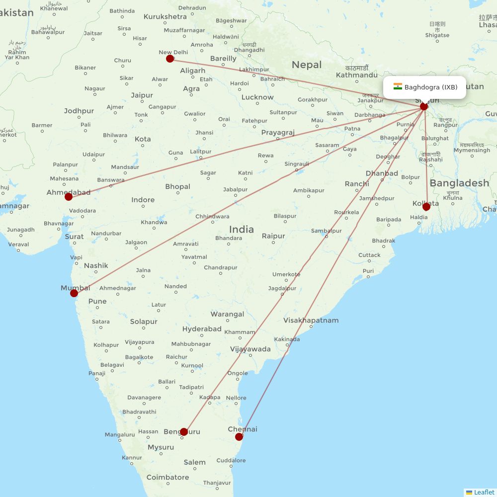 SpiceJet at IXB route map