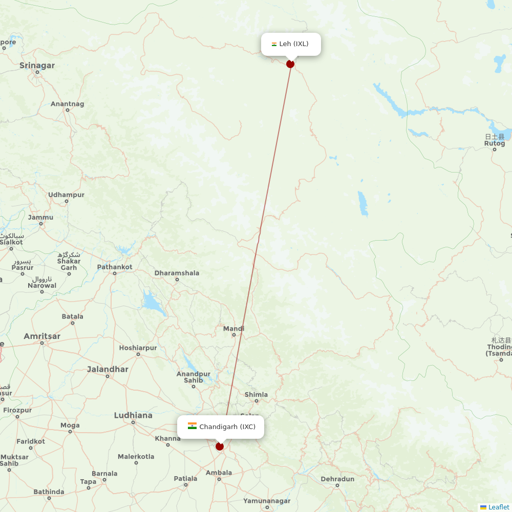 Air India at IXC route map