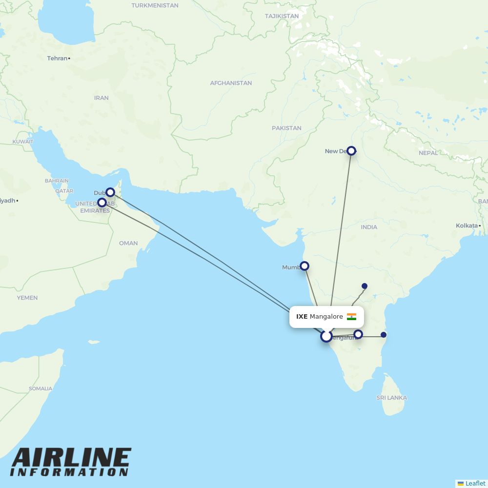 IndiGo routes from IXE