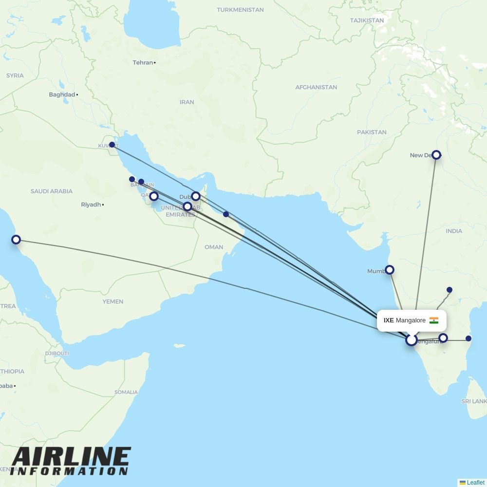Air India Express routes from IXE