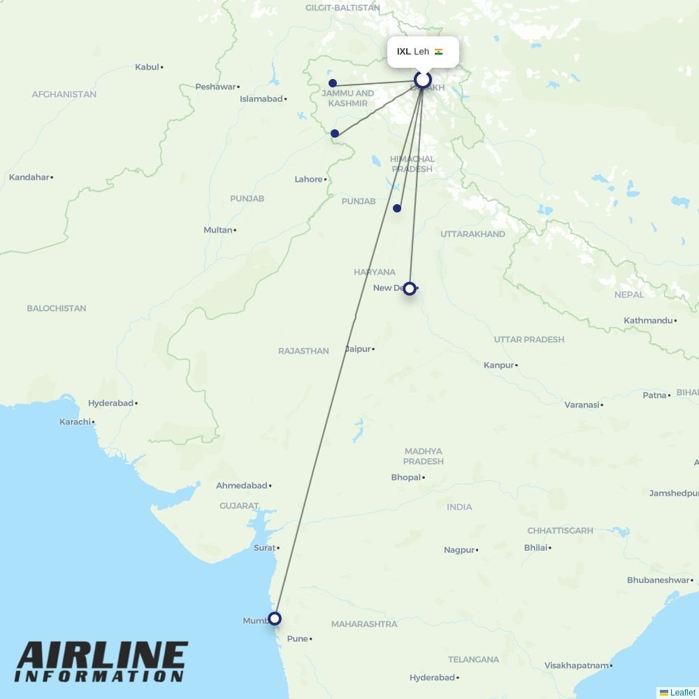 IndiGo routes from IXL