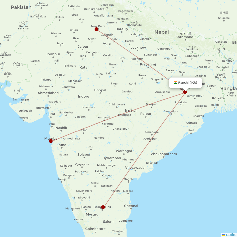 AirAsia India at IXR route map