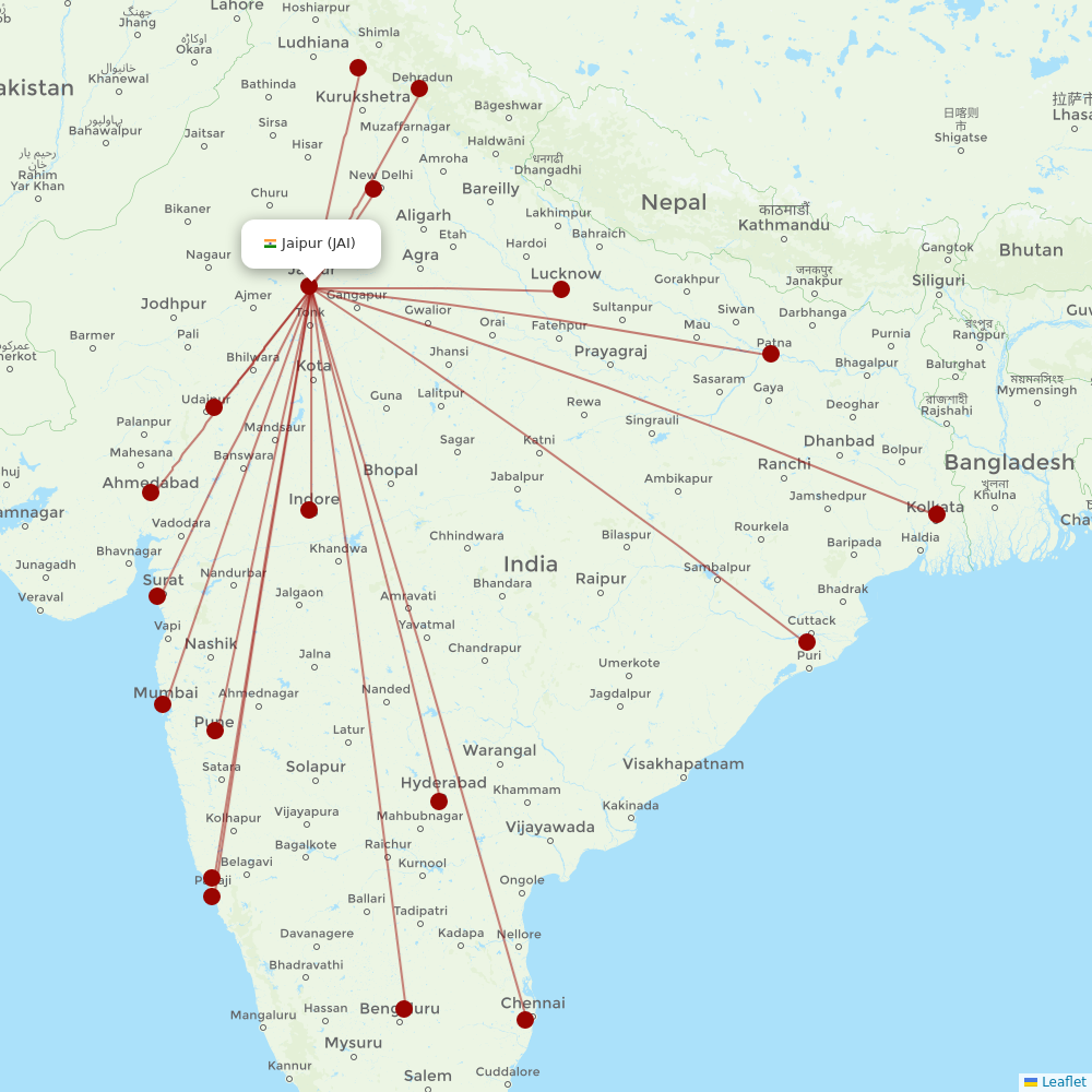 IndiGo at JAI route map