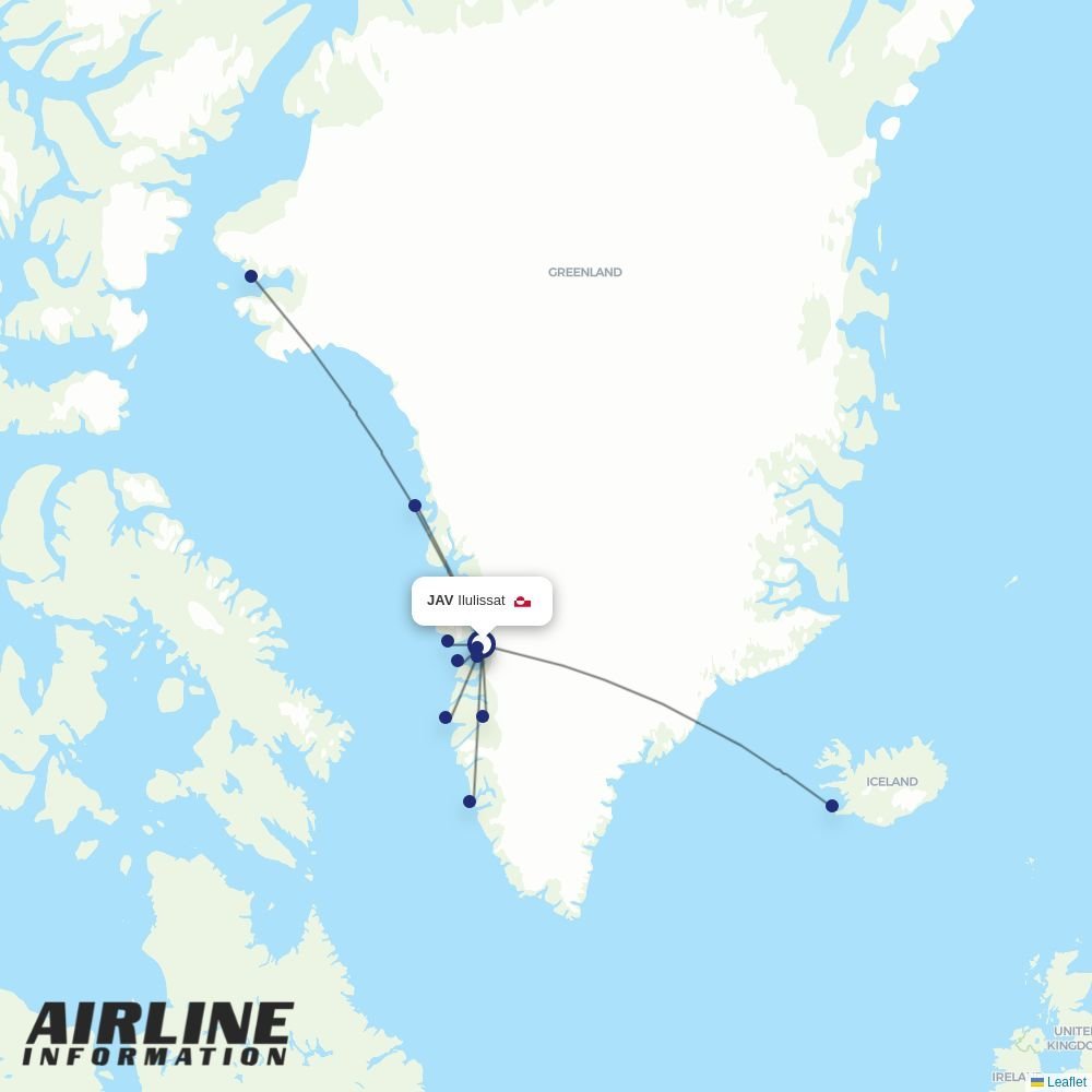 Air Greenland routes from JAV