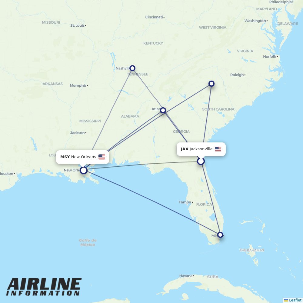 Airlines with flights from Jacksonville to New Orleans (JAX to MSY