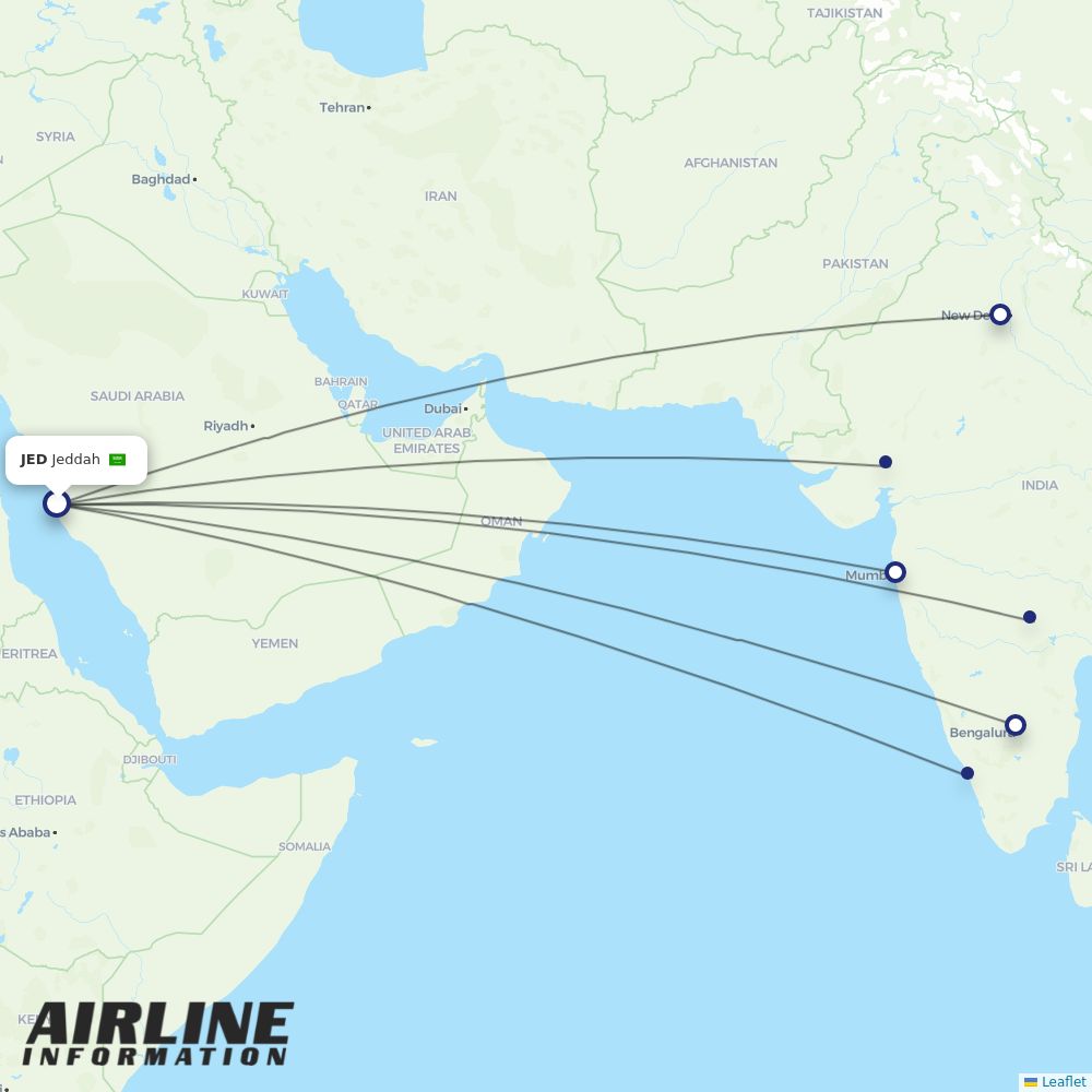 IndiGo routes from JED