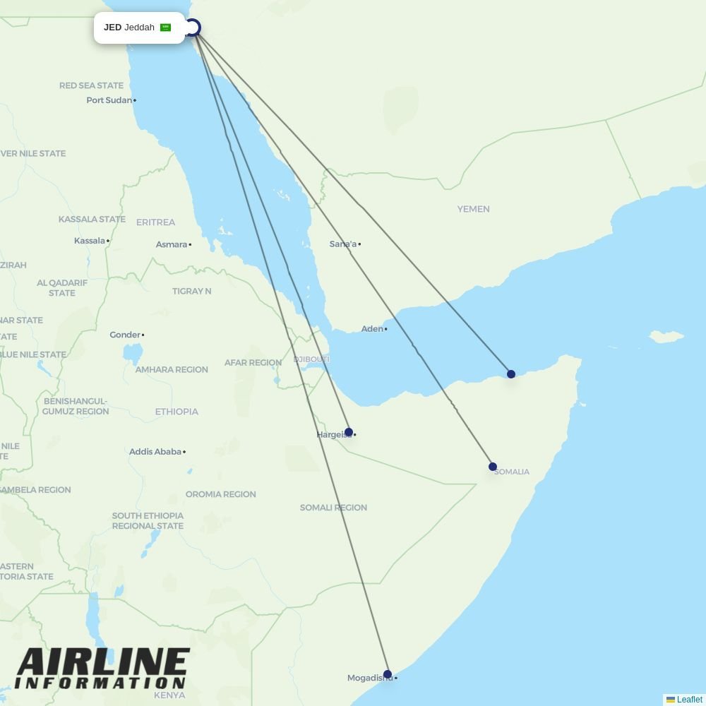 Daallo Airlines routes from JED