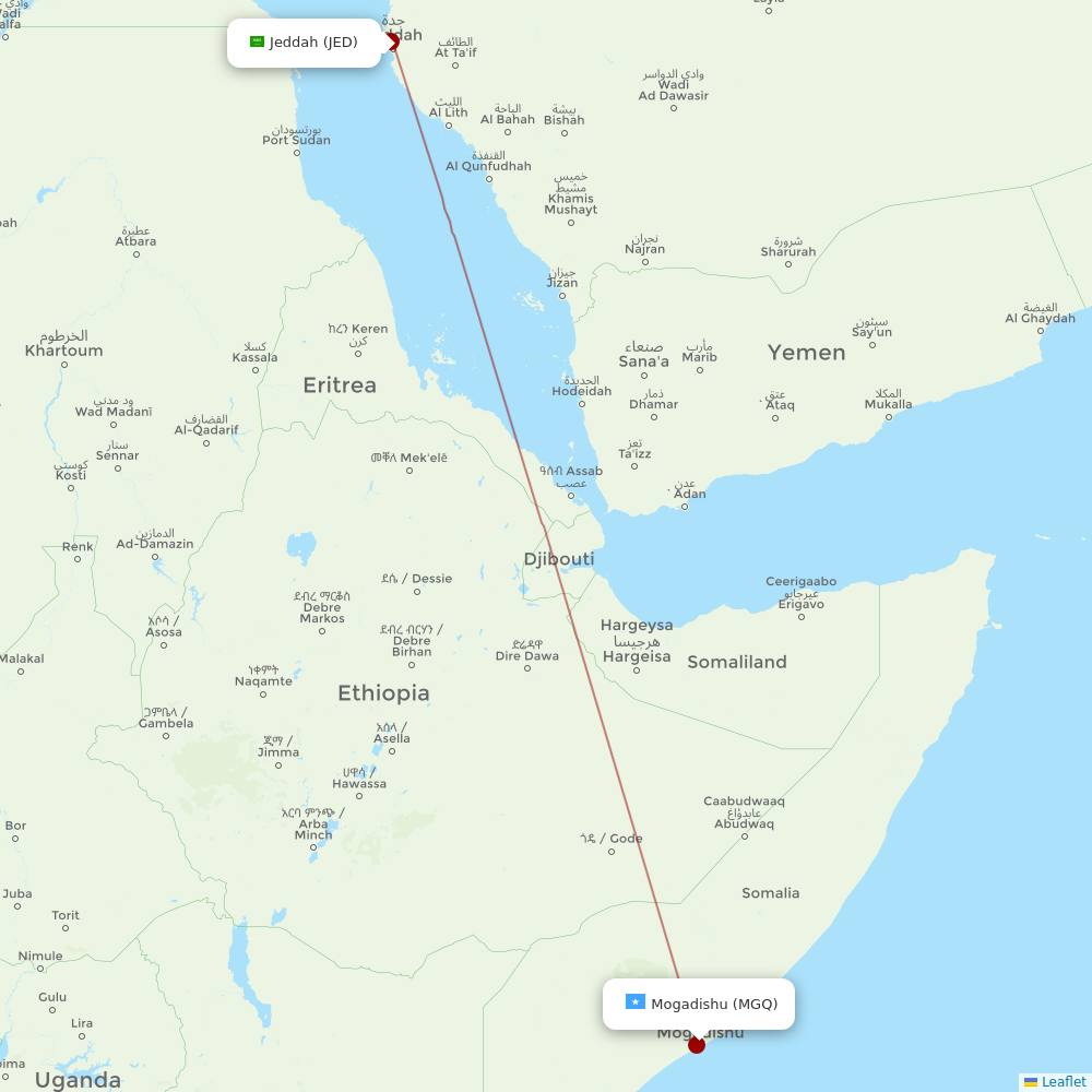 Daallo Airlines at JED route map