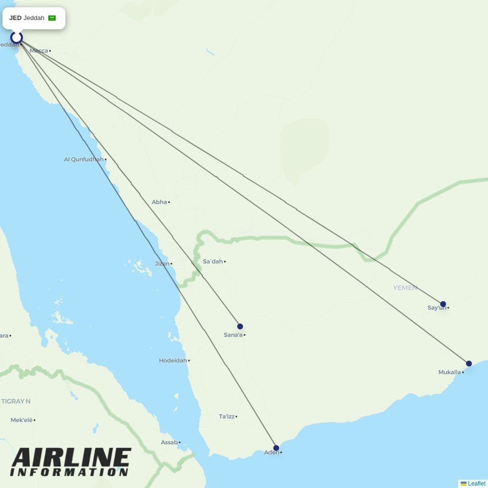 Yemenia routes from JED