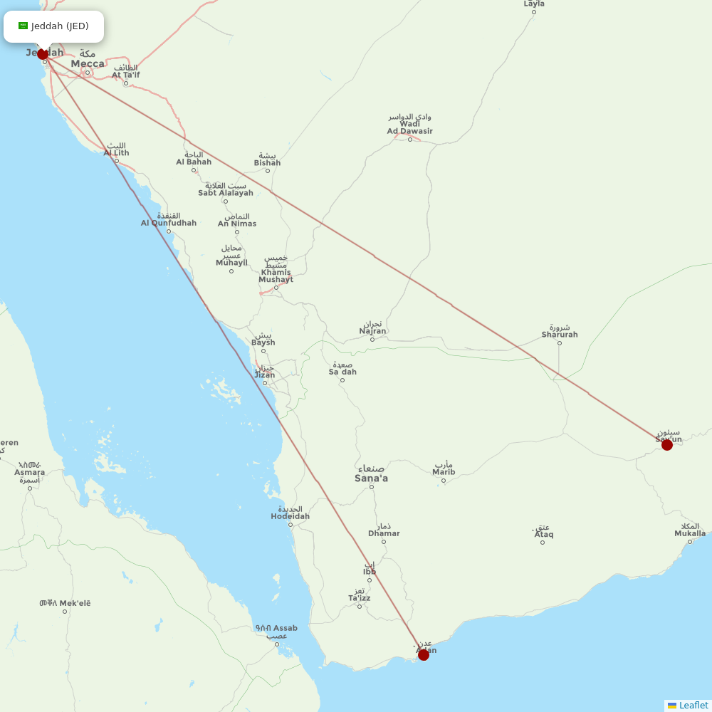 Yemenia at JED route map