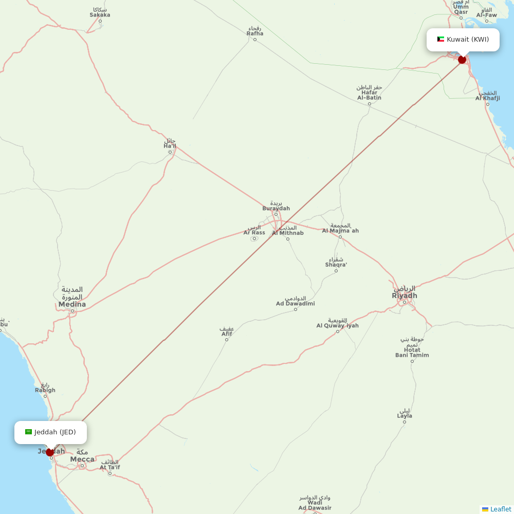 Kuwait Airways at JED route map