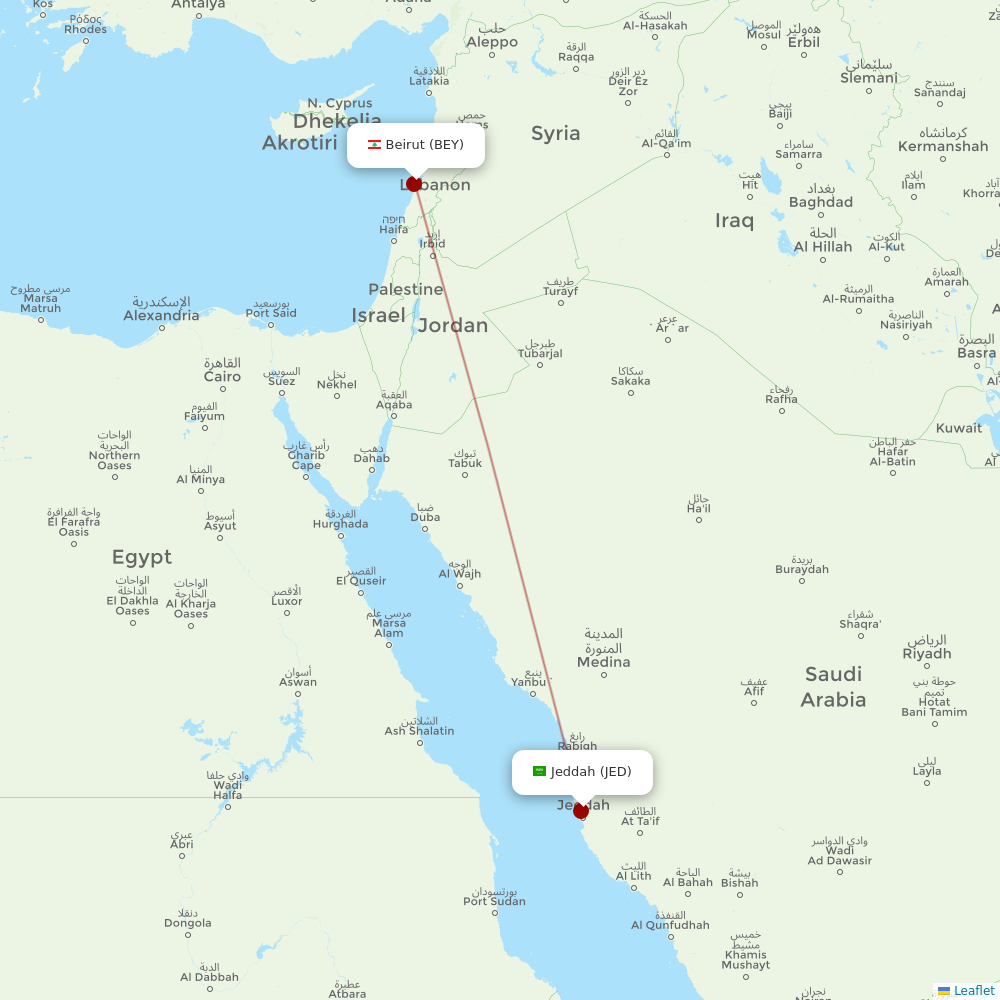 Middle East Airlines at JED route map