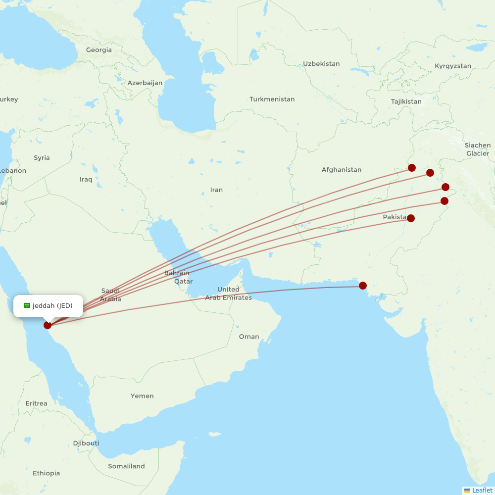 Pakistan International Airlines at JED route map