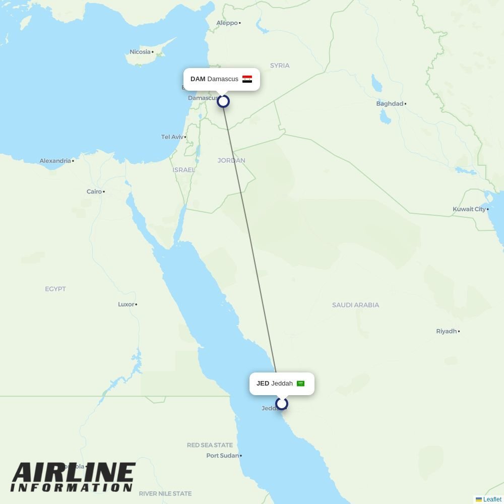 Syrian Air routes from JED
