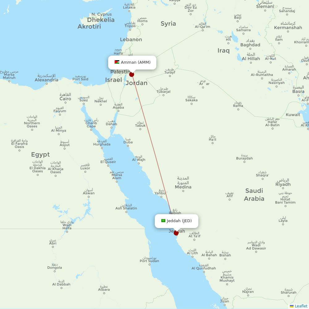 Royal Jordanian at JED route map