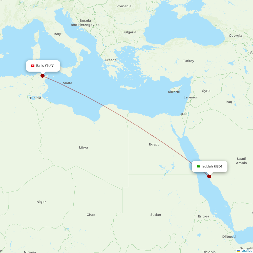 Tunisair at JED route map