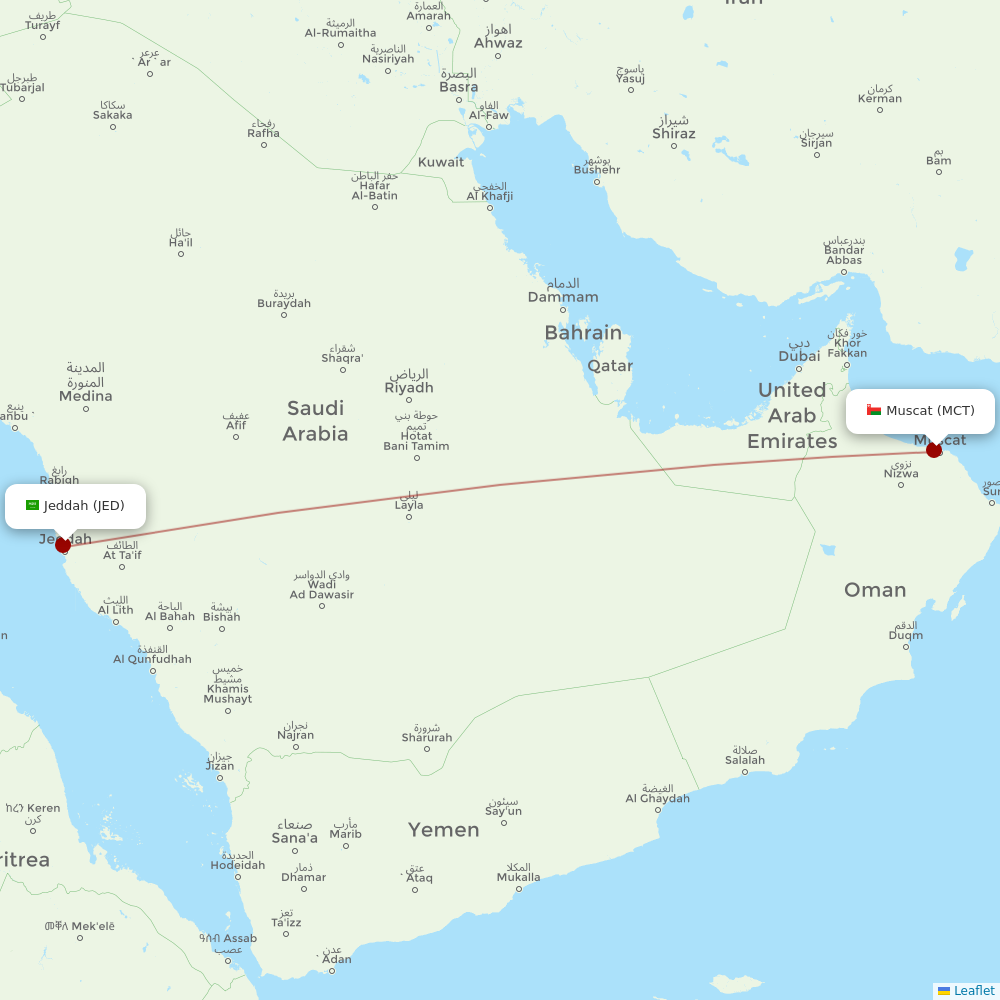 Oman Air at JED route map