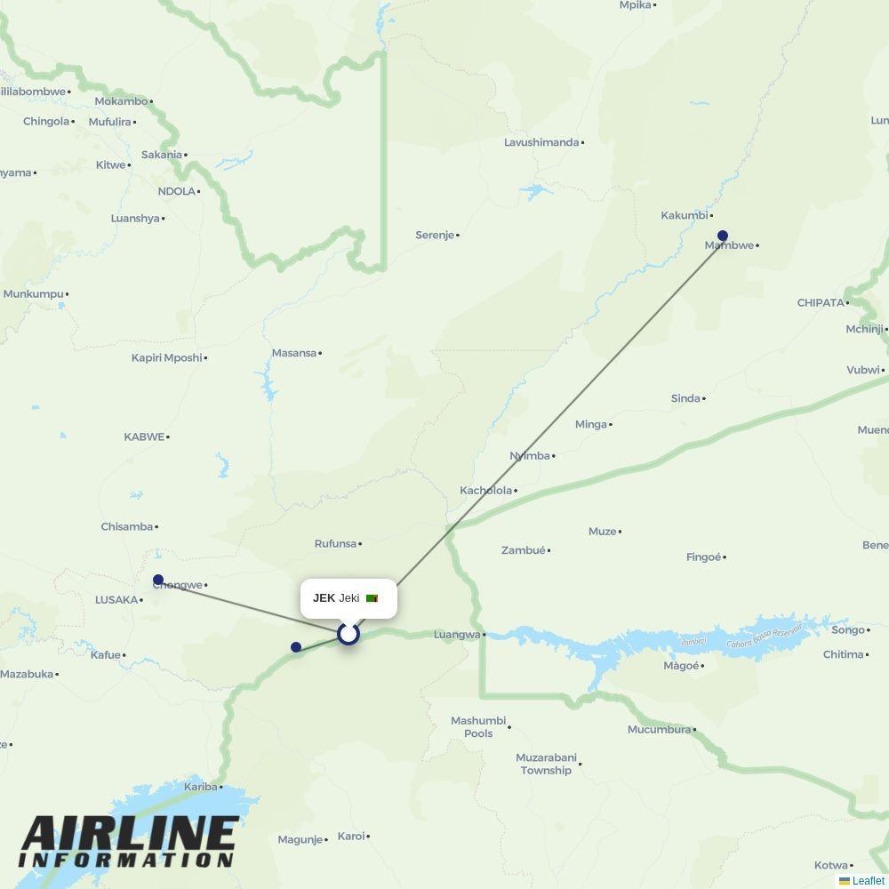 Proflight Zambia routes from JEK
