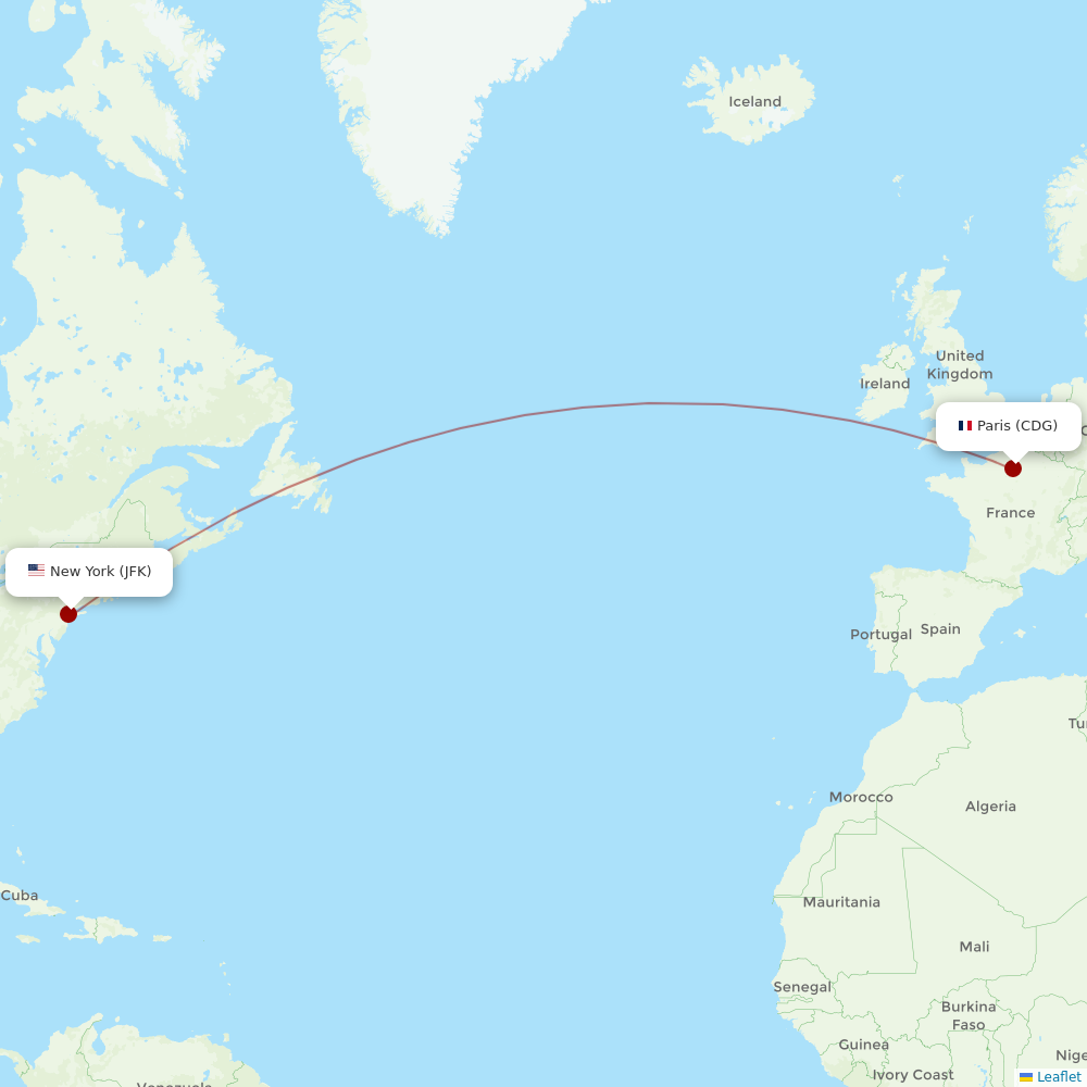 Air France at JFK route map
