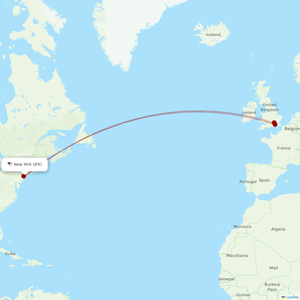 British Airways at JFK route map