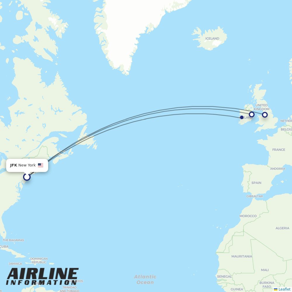 Aer Lingus routes from JFK