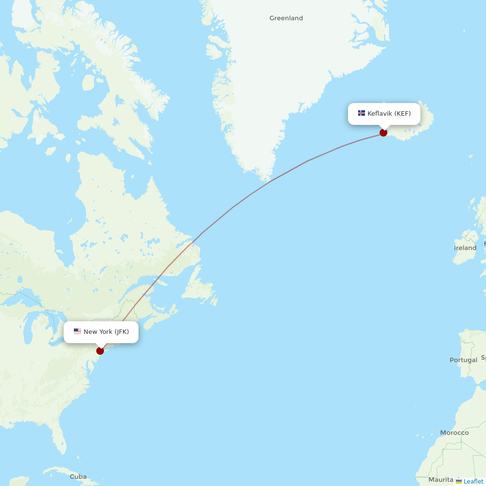 Icelandair at JFK route map