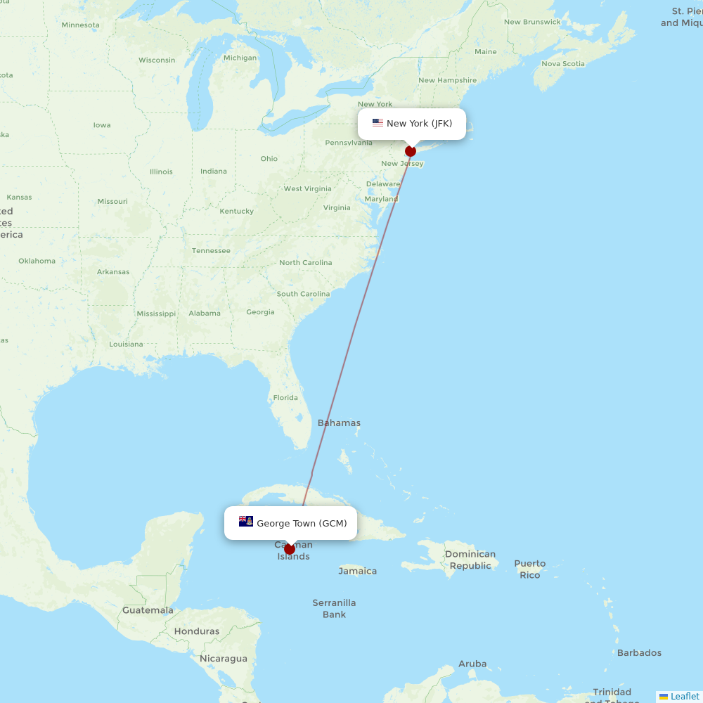 Cayman Airways at JFK route map