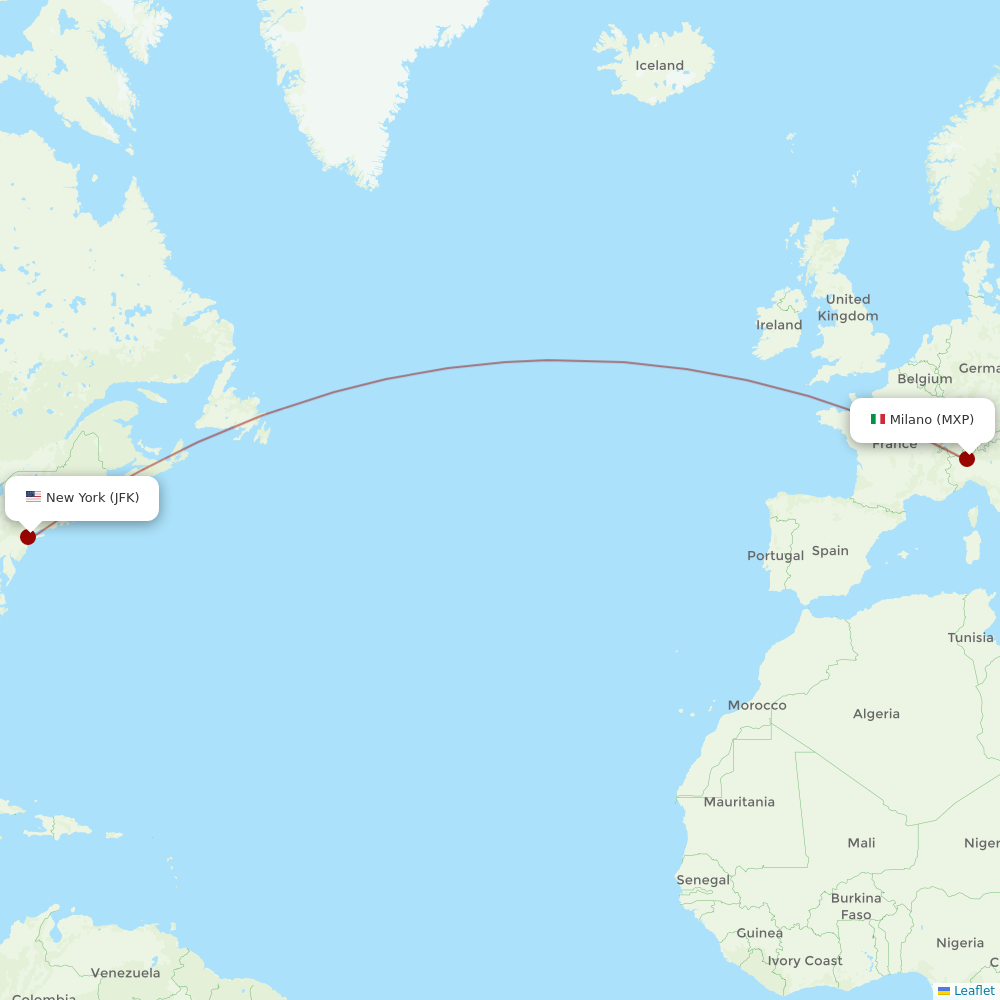 Neos at JFK route map