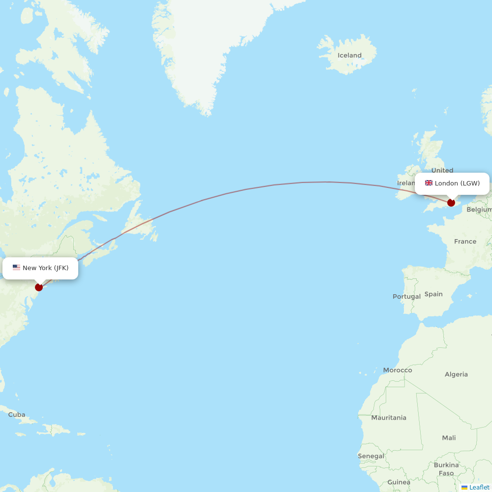 Norse Atlantic at JFK route map