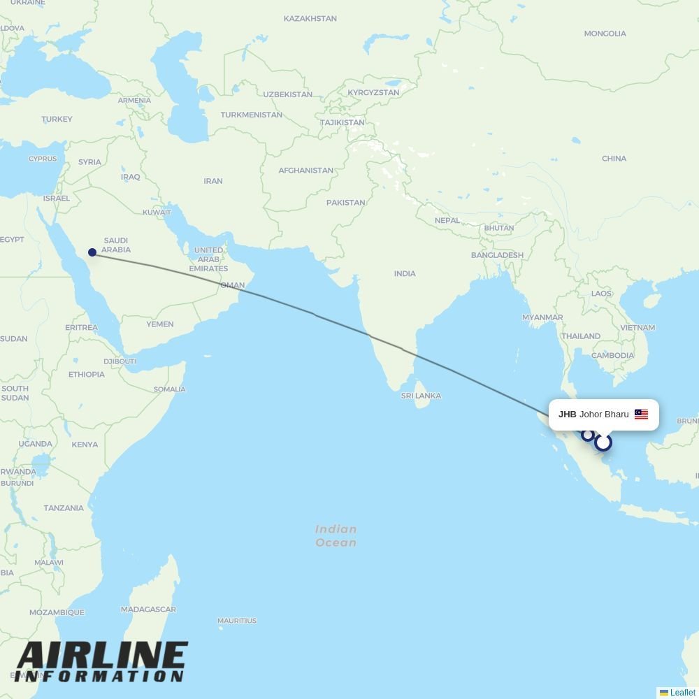 Malaysia Airlines routes from JHB