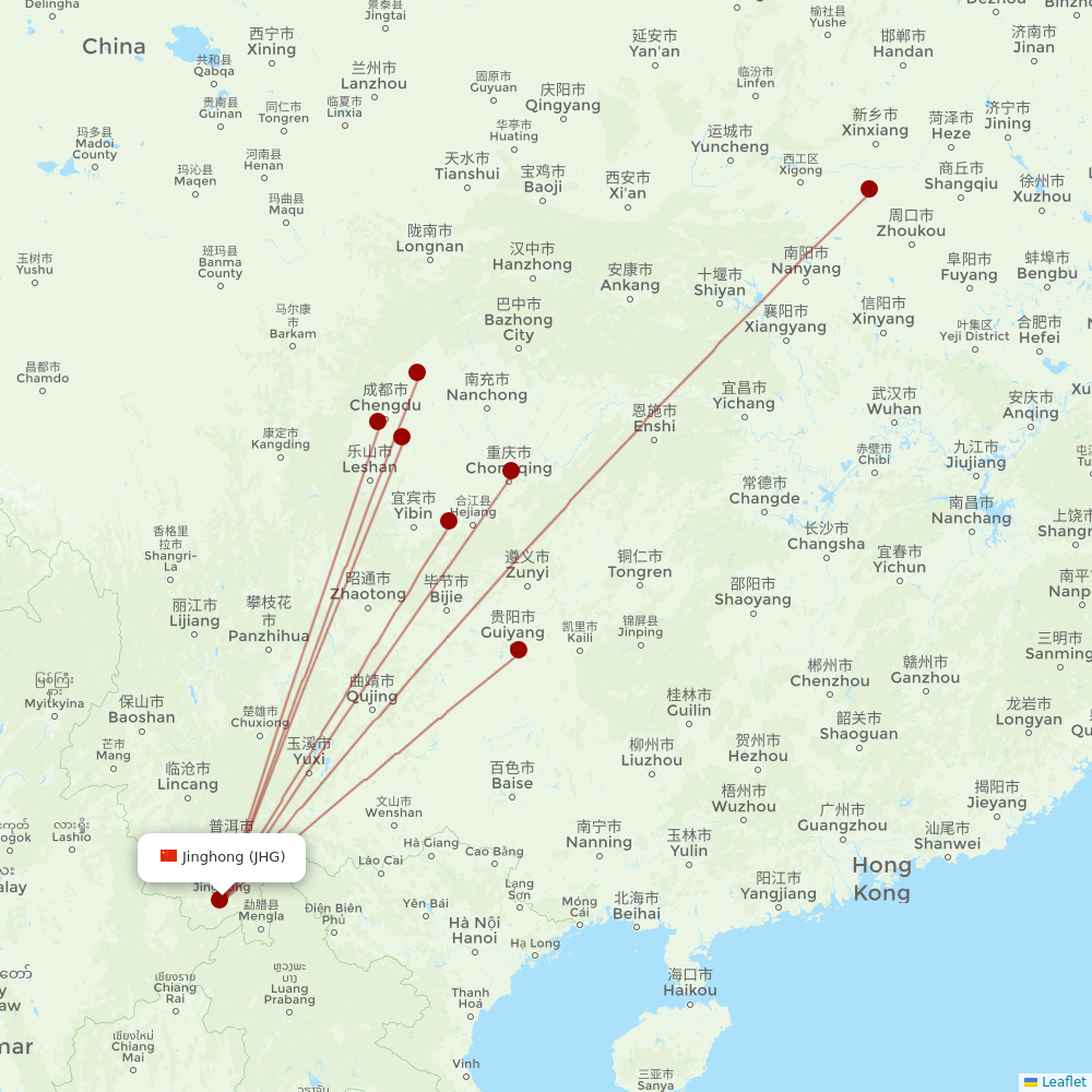 Sichuan Airlines at JHG route map