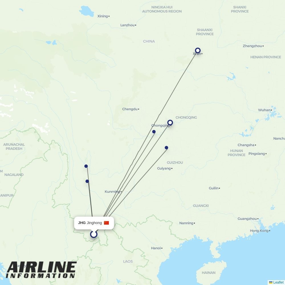 Lucky Air routes from JHG
