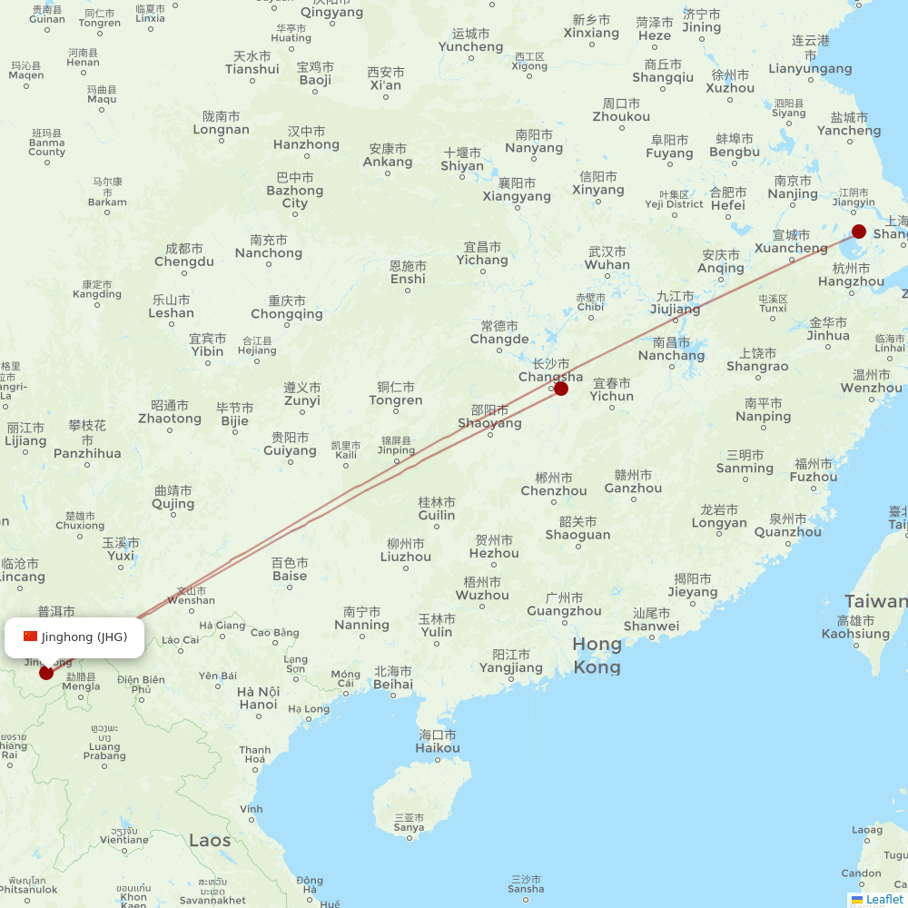 HongTu Airlines at JHG route map