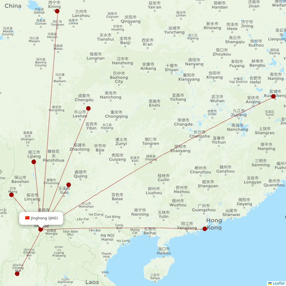 Ruili Airlines at JHG route map