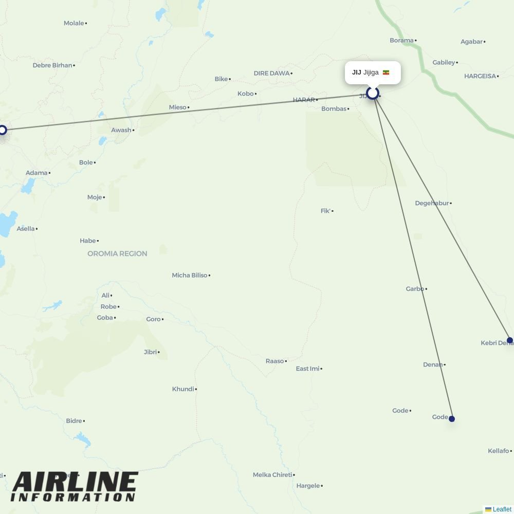 Ethiopian routes from JIJ