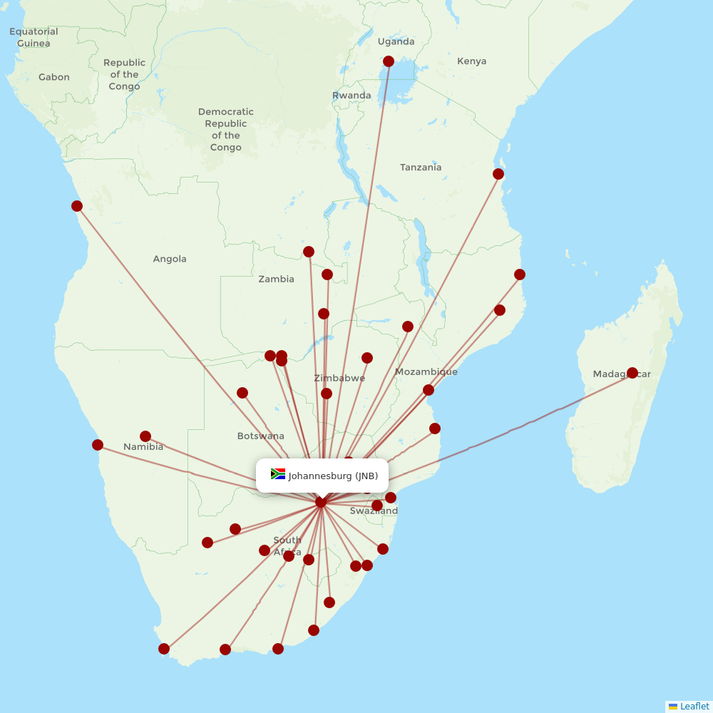Airlink (South Africa) at JNB route map