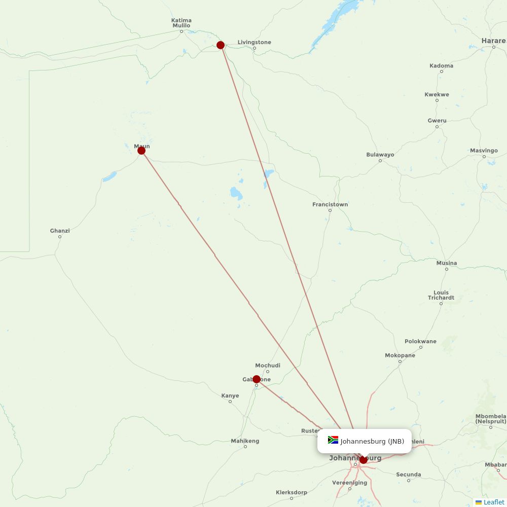 Air Botswana at JNB route map