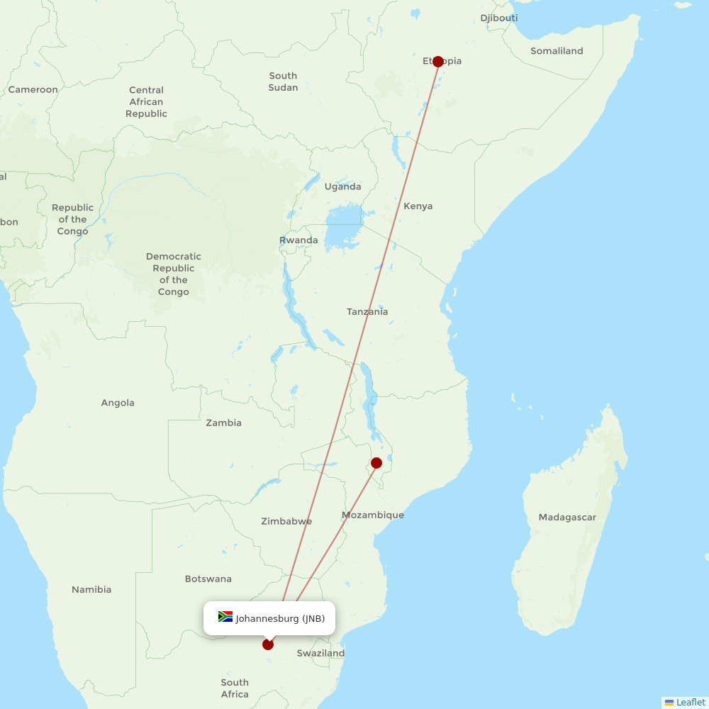 Ethiopian Airlines at JNB route map