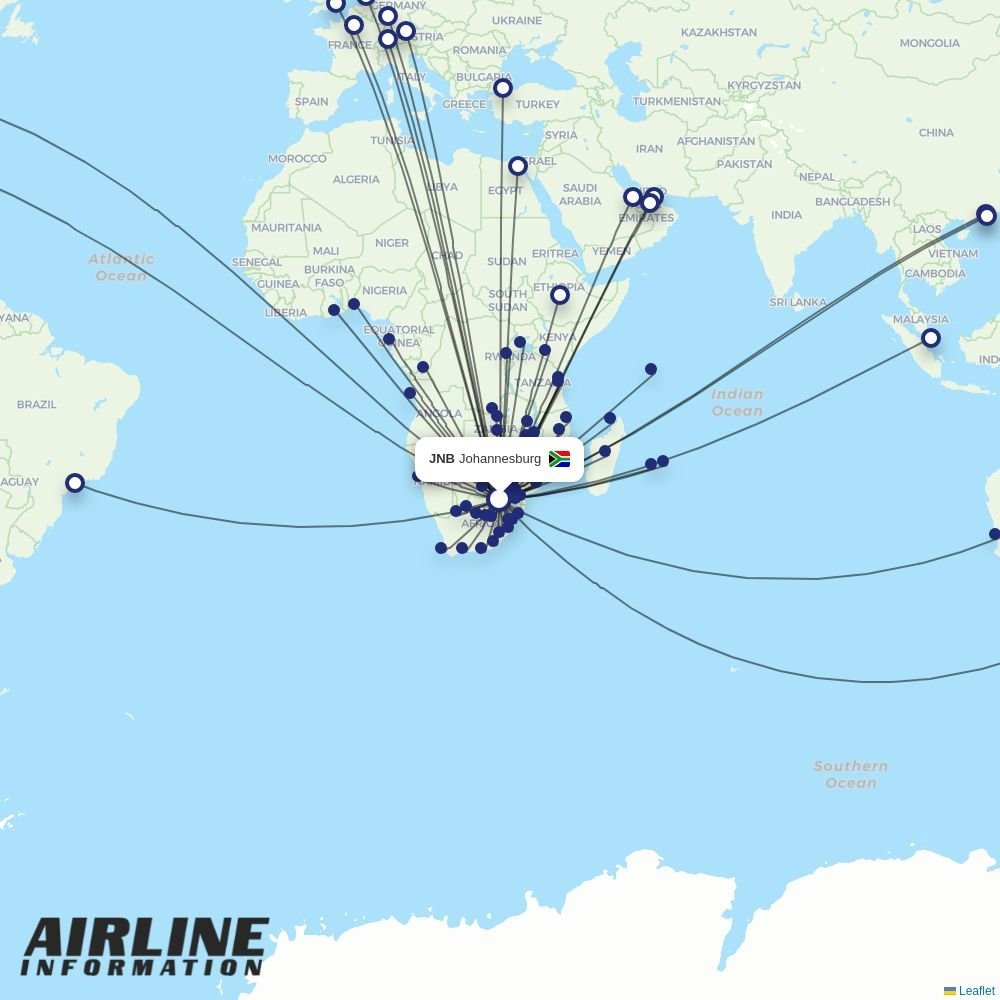 Safair routes from JNB