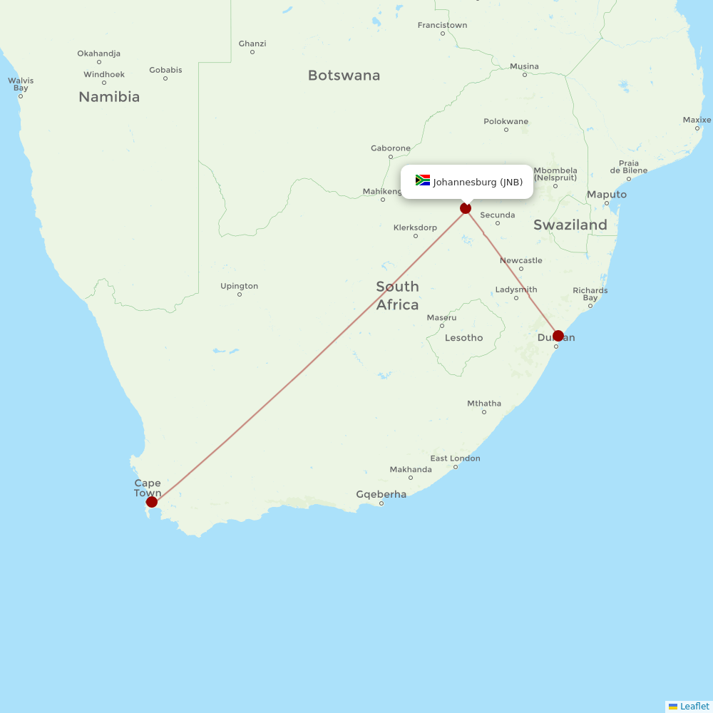 Global Aviation at JNB route map