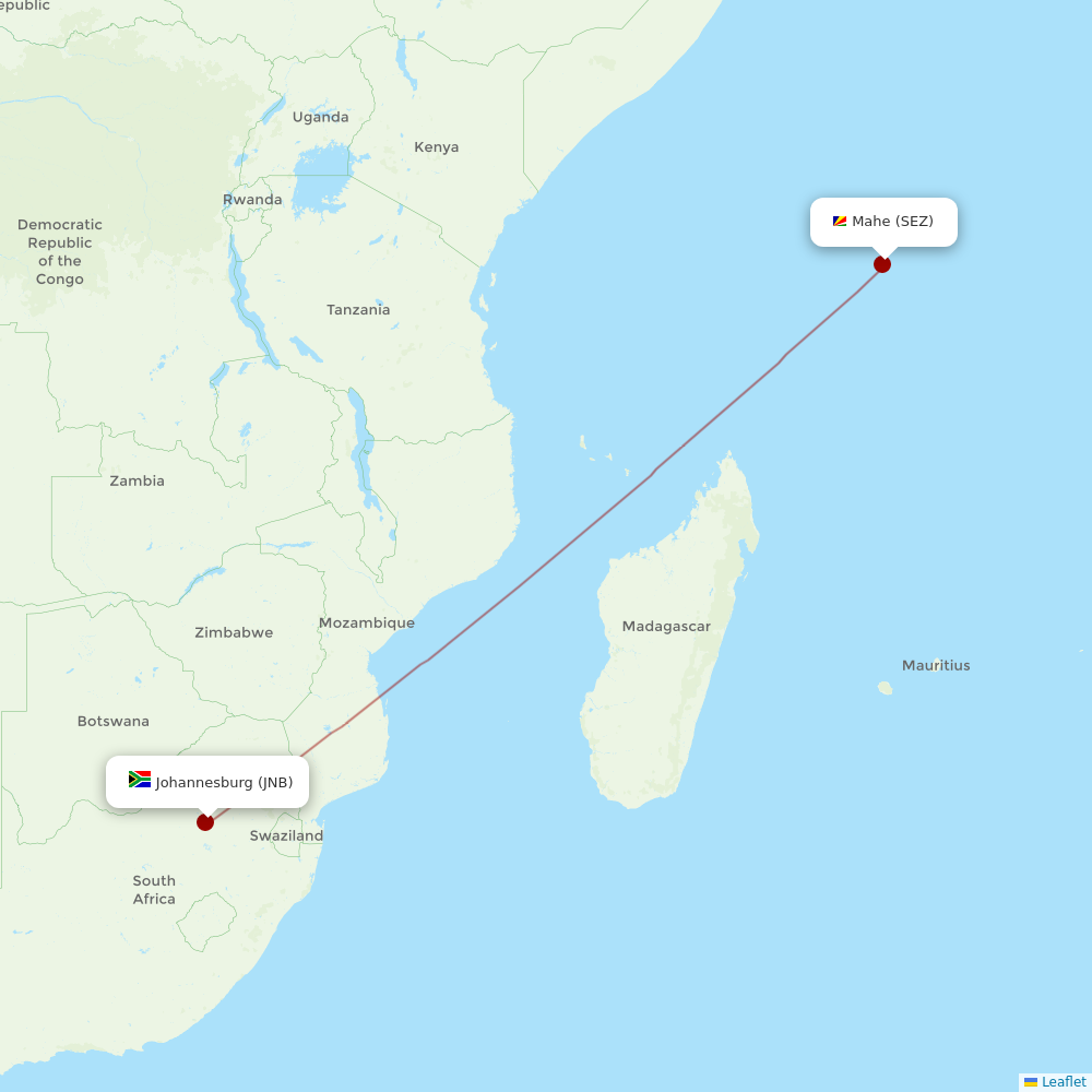 Air Seychelles at JNB route map