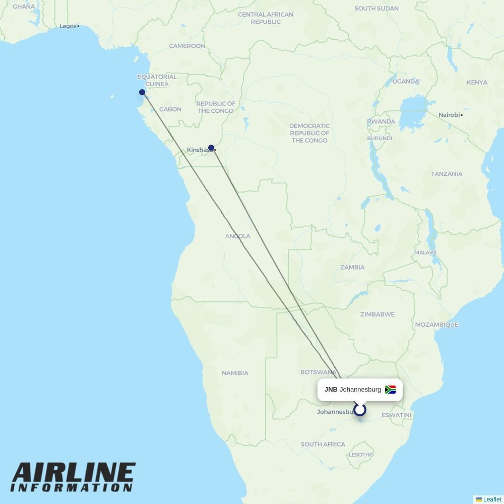 ASKY Airlines routes from JNB