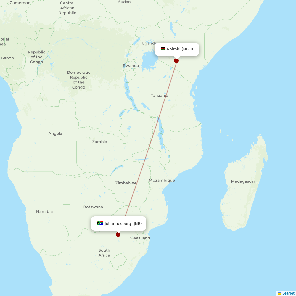 Kenya Airways at JNB route map