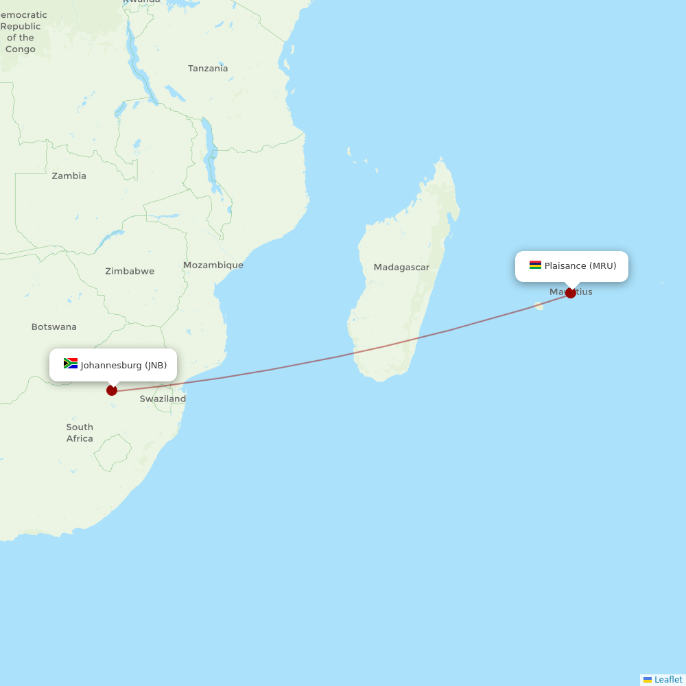 Air Mauritius at JNB route map